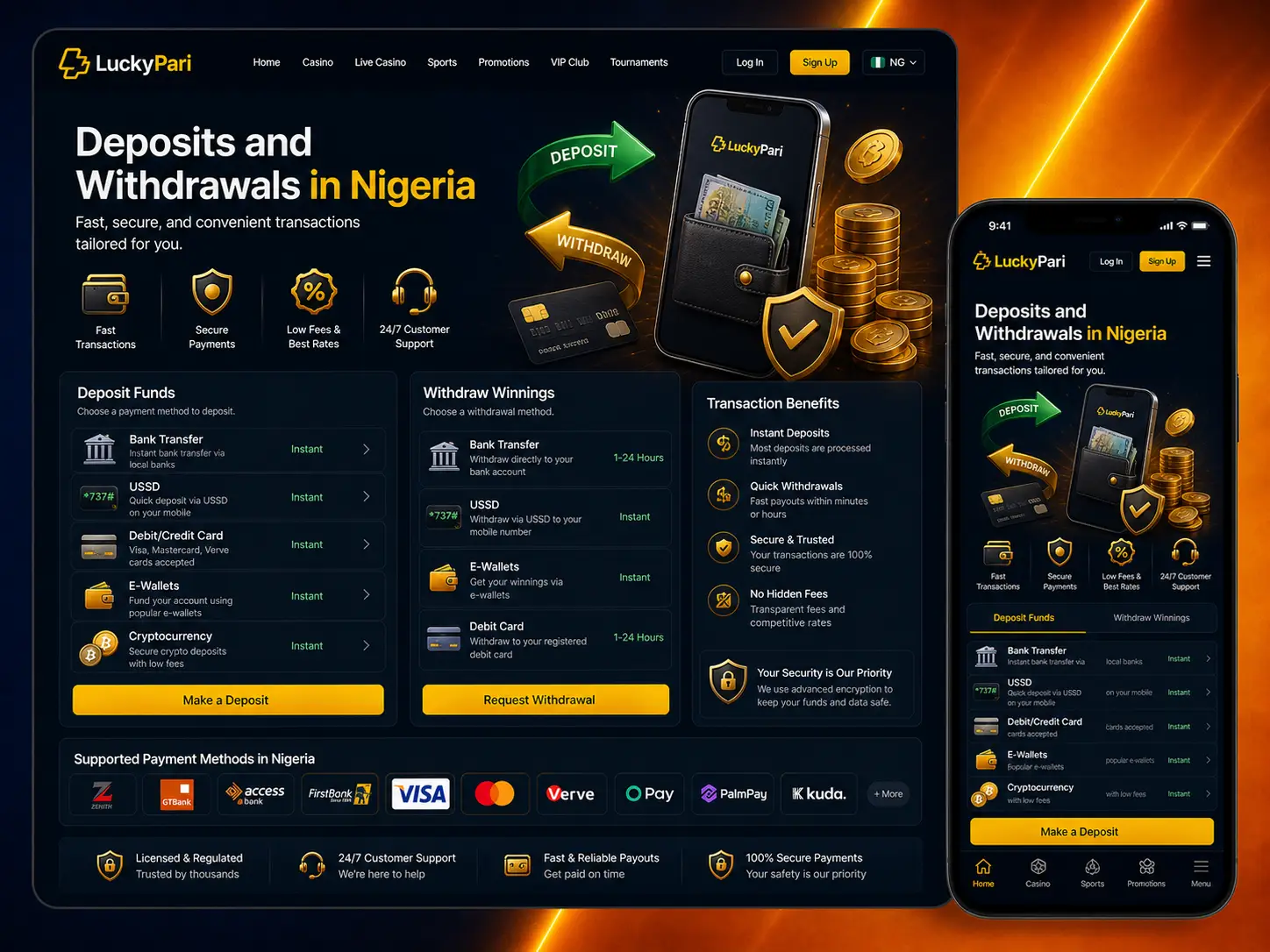 Banking at LuckyPari Nigeria - Payments and Withdrawals
