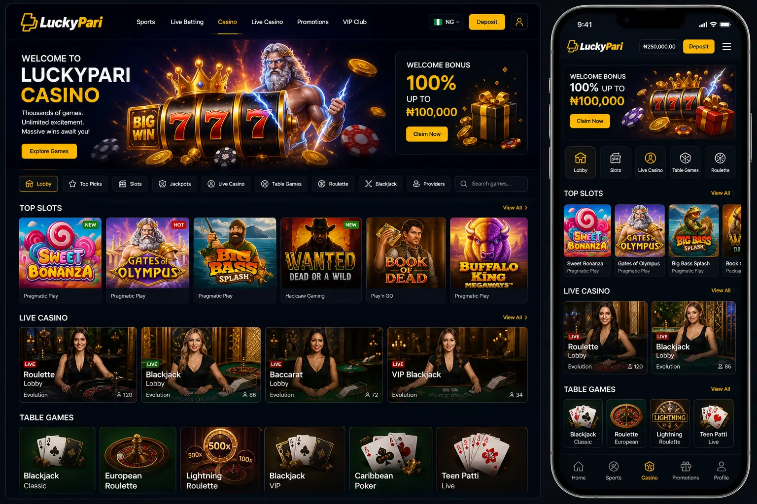 Casino Section on LuckyPari Nigeria