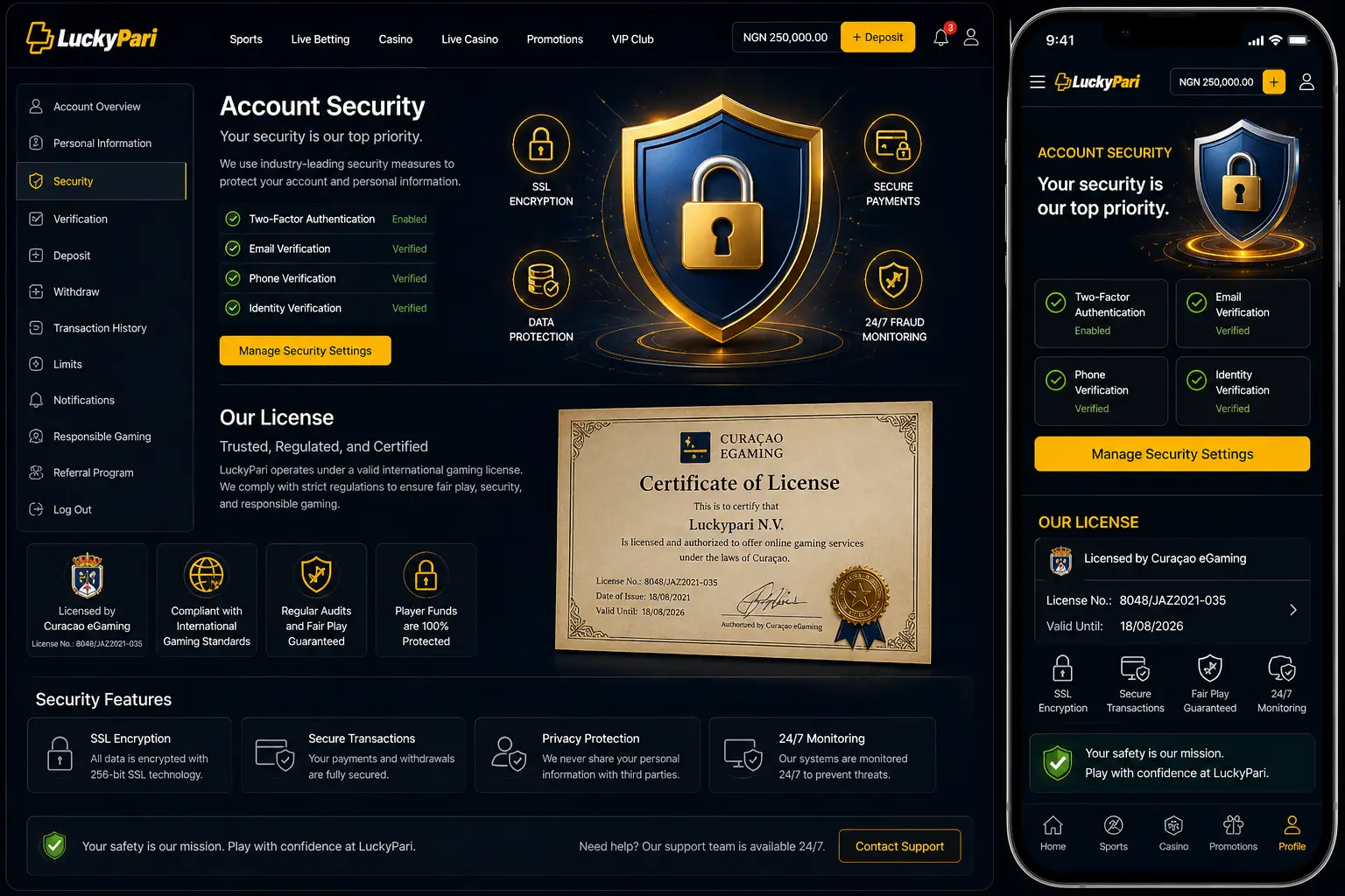 LuckyPari License Details and Account Safety